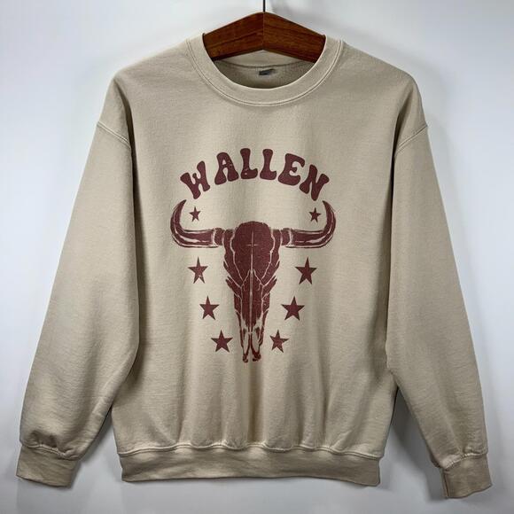 Gildan Tops - Morgan Wallen Cream “WALLEN” Bull Skull Crewneck Sweatshirt - M